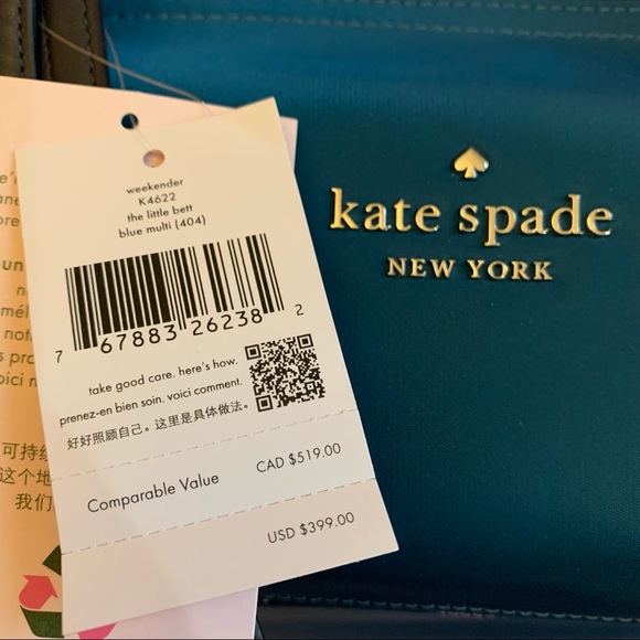 ♠️ kate spade ♠️ Chelsea Tricolor Colorblock Nylon Weekender Duffle Bag, Blue - Picture 5 of 10